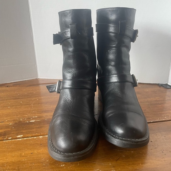 Aquatalia Women's Black Leather Buckles Combat Biker Moto Boots Italy Size 10 - Picture 4 of 8